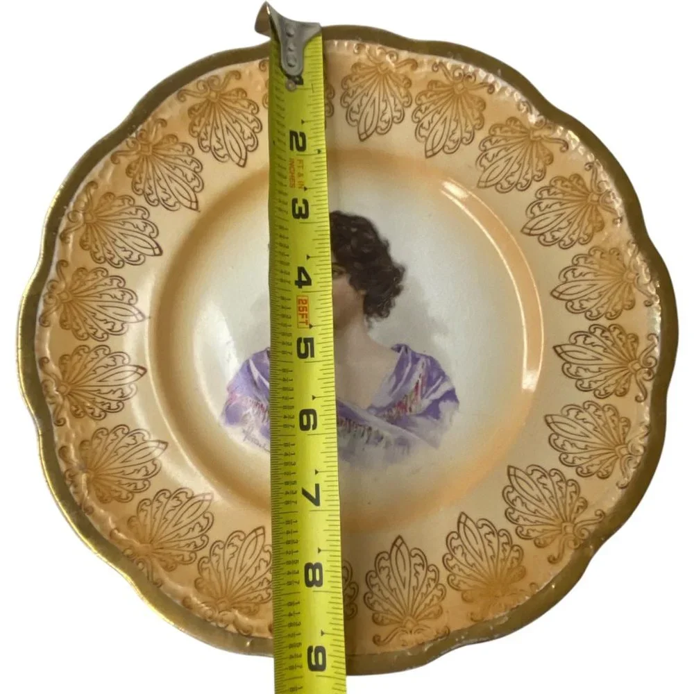 Antique TS&T Portrait Plate Lady Purple Dress Gold Signed‎ Vettori USA 9